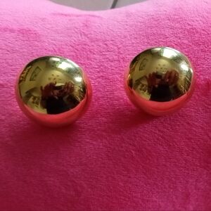 Goldtone Large Button Earrings. Costume. Pierced.
